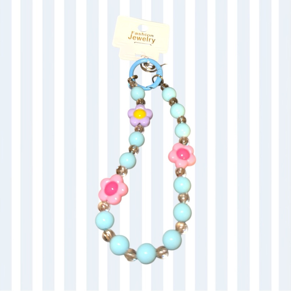 Light Blue Floral Phone Wristlet Lanyard